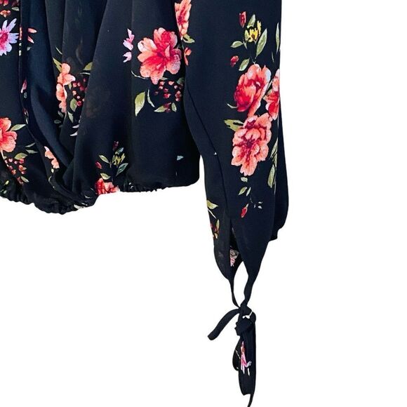 Collective Concepts Dark Floral Surplice Wrap Tie Sleeve Blouse Sz XL - Picture 6 of 12